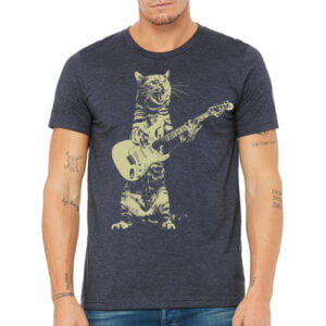 T-shirt Rocker Cat Guitar en bleu marine, marron et noir