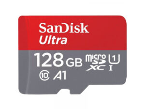 SanDisk Carte mémoire Ultra 128Go MicroSDXC 140Mo/s+SD Adaptateur SD SDSQUAB-128G-GN6